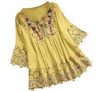 Tshirt Damen V Ausschnitt Oberteile Spitzen Bluse Tops Für Frauen Kurzarm T-Shirts Lässige Basic Tops Casual Tunika Oberteil Sommertops Einfarbig Lockere Passform Top Sommer Oversized Blusen