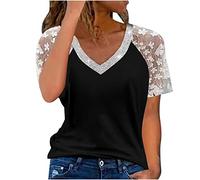 Tshirt Damen V Ausschnitt Spitze Fließende Tunika Schulterfrei Kurzarm T-Shirt Sommer Oberteile Damen Sexy Off Shoulder Bluse Kalte Schulter Hemdbluse Casual Shirt Tops Party Club Streetwear