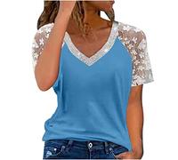 Tshirt Damen V Ausschnitt Spitze Fließende Tunika Schulterfrei Kurzarm T-Shirt Sommer Oberteile Damen Sexy Off Shoulder Bluse Kalte Schulter Hemdbluse Casual Shirt Tops Party Club Streetwear