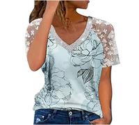 Tshirt Damen V Ausschnitt Spitze V-Ausschnitt Tunika Schulterfrei Kurzarm T-Shirt Sommer Oberteile Damen Sexy Off Shoulder Bluse Kalte Schulter T Shirt Casual Shirt Tops Party Club Streetwear