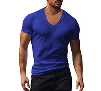 Tshirt Herren Kurzarm V-Ausschnitte Shirt Sommer Oberteile Mode T-Shirt Einfarbig Kurzarmshirt Vintage Sport T-Shirt Kurzarm Tshirt Herren Einfarbige Sportswear Freizeit Tops Lockere Hemd Herren