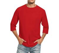 Tshirt Herren Schwarz T Shirt Herren Schwarz Funktionsshirt Herren Langarm Rundhals Einfarbiges 3/4 Arm Shirt Basic T Shirt Männer Dreiviertelarm Shirt Combat Shirt (Rot, L)