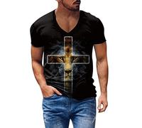 Tshirt Herren V-Ausschnitt Sommer Tshirts Tshirt Männer Baumwolle Sportshirt Basic Tops Cotton Tee Streetwear Geschenk Papa,Dad,Freund,Männer Schwarz XL