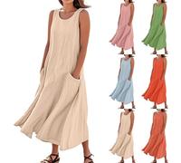 Tshirt Kleid Damen Leichte Atmungsaktive Maxikleid Italienisches Sommerkleid Leichte Chiffonkleid Freizeitkleider Spaghettiträger Sommerkleider Damen Leicht Und Luftig Cocktailkleider（1-Khaki，XL）