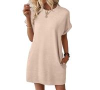Tshirt Kleid Damen Oversize Kurzarm Kurz Blusenkleid Damen Elegant A Linie Sommerkleid Rundhals mit Taschen Sommerkleider Leicht Und Luftig Shirtkleid Frauen Sommer Kurz Einfarbig Strandkleid