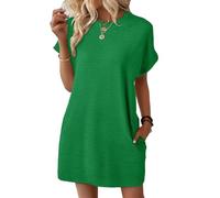 Tshirt Kleid Damen Oversize Kurzarm Kurz Blusenkleid Damen Elegant A Linie Sommerkleid Rundhals mit Taschen Sommerkleider Leicht Und Luftig Shirtkleid Frauen Sommer Kurz Einfarbig Strandkleid