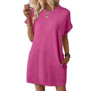 Tshirt Kleid Damen Oversize Kurzarm Kurz Blusenkleid Damen Elegant A Linie Sommerkleid Rundhals mit Taschen Sommerkleider Leicht Und Luftig Shirtkleid Frauen Sommer Kurz Einfarbig Strandkleid