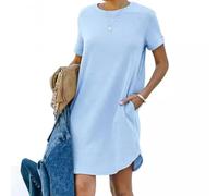 Tshirt Kleider Damen Knielang Sommerkleid Damen Kurz Sweatkleid Rundhalsausschnitt Kurzarm Shirtkleid Baumwolle Einfarbig Bequeme Strandkleid Komfortabel Wickelkleid Casual Midi Freizeitkleider