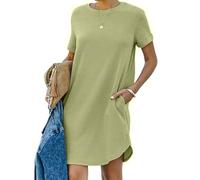 Tshirt Kleider Damen Knielang Sommerkleid Damen Kurz Sweatkleid Rundhalsausschnitt Kurzarm Shirtkleid Baumwolle Einfarbig Bequeme Strandkleid Komfortabel Wickelkleid Casual Midi Freizeitkleider