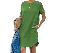 Tshirt Kleider Damen Knielang Sommerkleid Damen Kurz Sweatkleid Rundhalsausschnitt Kurzarm Shirtkleid Baumwolle Einfarbig Bequeme Strandkleid Komfortabel Wickelkleid Casual Midi Freizeitkleider