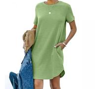 Tshirt Kleider Damen Knielang Sommerkleid Damen Kurz Sweatkleid Rundhalsausschnitt Kurzarm Shirtkleid Baumwolle Einfarbig Bequeme Strandkleid Komfortabel Wickelkleid Casual Midi Freizeitkleider