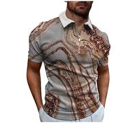 Tshirt Sommer Kurzarmshirt Lässig Reißverschluss Herren Shirt Bluse Casual Tops Sommershirt Uni-Farben Running Shirt Herrenbluse Freizeit Spitzenstücke Kurze Ärmel Sommer Shirts(M,6-Light Brown)