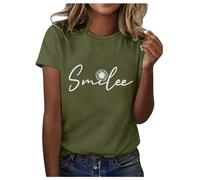 Tshirt Teenager Mädchen, Damen Oberteile Sommer Elegant, T Shirts Kurzärmeliges Rundhalsausschnitt Shirt Basic Bedruckte Top Locker Casual Sommerblusen Leicht Luftige Longblusen Versatile Strand