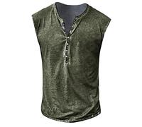 Tshirt Weiss Herren Cowboy Hemd Herren Tshirt V-Ausschnitt Einfarbiges Knopfleiste Henley Shirt Ärmellos Slim Fit Muskelshirts Stretch Gym Tank Top Tactical Shirts Herren Kleidung (Minzgrün, M)