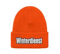 tshirtladen Arbeitsmütze mit Stick Spruch Winterdienst Fluoreszierendes orange für Herren Damen Unisex breite Krempe Fleece Innenfutter Thinsulate Isolierung doppelt One Size