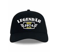 tshirtladen Baseballcap Retro Jahrgang 1974 Motiv Bestickt Recycelter Polyester Legendär Seit 1974 Unisex 5-Panel Verstellbar 53-61 cm Klettverschluss Rentner, Geburtstag, Jahrestag SCHWARZ