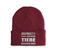 tshirtladen Beanie Arschkalt Aber Meine Tiere brauchen Mich Wintermütze Mütze mit lustigem Spruch, Farbe: Bordeaux