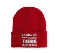 tshirtladen Beanie Arschkalt Aber Meine Tiere brauchen Mich Wintermütze Mütze mit lustigem Spruch, Farbe: Rot