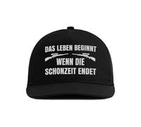 tshirtladen Cap Das Leben beginnt wenn die Schonzeit endet - Schwarze Cap mit Spruch für Jäger | Lustige Männer Cappy Jagd | Humor Statement Mütze Wild | Geschenkidee für Jäger mit Stil