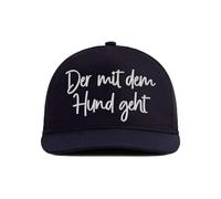 tshirtladen Cap Der mit dem Hund geht - Navy Snapback mit Hundespruch | Blaue Mütze für Männer mit Hund | Gassi Cap Herren | Geschenkidee für Tierfreunde & Gassigänger | Cappy blau mit Stick