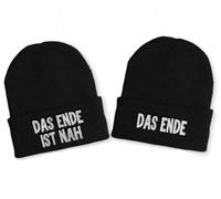 tshirtladen Das Ende ist nah Das Ende Duo Mütze Schwarz - Schwarzer Humor für kalte Tage, bestickte Partnermütze mit Spruch, Statement Beanie für Paare und Freunde
