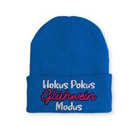 tshirtladen Lustige Mütze Beanie mit Spruch Hokus Pokus Glühwein Modus Wintermütze Strickmütze, Farbe: Blau