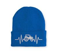 tshirtladen Mütze - Traktor Herzschlag Landwirt - Beanie One Size - Wintermütze Soft Touch - Spruchmütze bestickt, Farbe: Blau