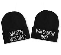 tshirtladen Saufen wir das Duo Mütze Schwarz - Lustige Beanie mit Stickerei für Paare, Wintermütze mit ironischem Spruch für Partys, Festival, JGA, Apres-Ski oder Alltag