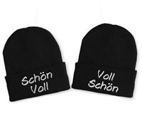 tshirtladen Schön Voll Voll Schön Duo Mütze Schwarz - Lustige Beanie für Pärchen mit Stickerei, warme Partner-Strickmütze mit Spruch in Schwarz für Winter, JGA und Gruppen