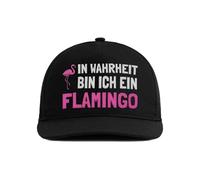 tshirtladen Snapback Cap Schwarz - In Wahrheit Bin ich EIN Flamingo - Lustige bestickte Trucker Kappe - Geschenk für Flamingo-Fans - Coole 5-Panel Cap mit Spruch für Damen und Herren