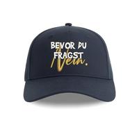 tshirtladen Snapback mit besticktem Spruch Bevor du fragst Nein in Navy Coole Kappe aus recyceltem Polyester mit Klettverschluss einstellbar 53-61 cm 29 cm lang 10 cm hoch