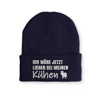 tshirtladen Spruchmütze Strickmütze Kühe Landwirt Wintermütze Mütze lustige Beanie mit Stick, Farbe: Navy