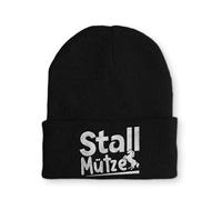 tshirtladen Stall Mütze Reiter Wintermütze lustige Beanie mit Stick OneSize, Farbe: Black