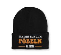 tshirtladen Strickmütze Ich Bin nur zum Pöbeln Hier Mütze Wintermütze lustige Beanie mit Stick, Farbe: Black