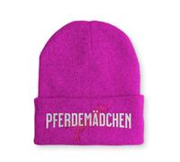 tshirtladen Strickmütze Pferdemädchen mit Pferd Stickerei pink warme Winterhaube elastisch Unisex Polyacryl für Mädchen Damen Reiterinnen Reitsport