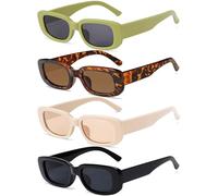 Tskestvy 4 Stück Retro Vintage Sonnenbrille Klein Quadrat Rechteck 90er Jahre Brille Trendy Y2K für Frauen Ästhetische Accessoires, A, One size fits all