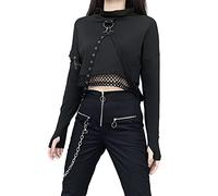 TSMNZMU Damen Gothic Crop Hoodie Punk Grunge Langarm Sweatshirt Alt Mall Goth Tops Y2K Emo Mesh Shirt, 01-Hoodies Punk, XL