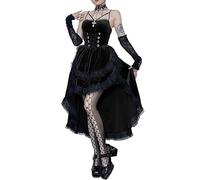 TSMNZMU Damen Gothic Korsett Kleid Vintage Samt Fee Lolita Kleider Punk Grunge Langes Kleid Goth Emo Alt Neckholder Kleid, Slinky Kleid, Schwarz, Klein