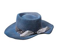 TSMORY Blauer Panamahut aus Wolle, breite Krempe, für Damen und Herren, Foto-Requisiten, Western für Männer und Frauen, Unisex, Kopfbedeckung