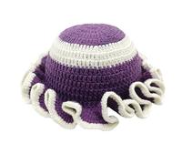 TSMORY Handgehäkelter Fischerhut mit Rüschenbesatz, warmer Fischerhut, ethnische Kontrastfarbe, Kopfbedeckung für Damen, Winteraktivität, Wie in der Abbildung gezeigt, XS-XL