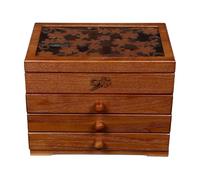 Tsophreniq Robuste Holz Schmuck Aufbewahrungsbox mit 3 Schubladen, Schnitzerei, handgefertigter Aufbewahrungskoffer, Organizer für Accessoires, handgefertigter Schmuckkoffer