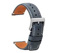 TStrap Leder Uhrenarmband 18mm - Weich Blau Quick Release Uhrenarmbänder Ersatz - Sport Uhrenarmband für Herren Damen - Smartwatches Armband mit Silber Schließe Haspe - 18mm 20mm 22mm