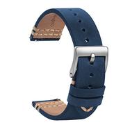 TStrap Leder Uhrenarmband 18mm - Weich Blau Quick Release Uhrenarmbänder Ersatz - Sport Uhrenarmband für Herren Damen - Smartwatches Armband mit Silber Schließe - 19mm 20mm 21mm 22mm