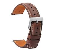 TStrap Leder Uhrenarmband 18mm - Weich Braun Quick Release Uhrenarmbänder Ersatz - Sport Uhrenarmband für Herren Damen - Smartwatches Armband mit Silber Schließe Haspe - 18mm 20mm 22mm