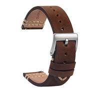 TStrap Leder Uhrenarmband 19mm - Weich Braun Quick Release Uhrenarmbänder Ersatz - Sport Uhrenarmband für Herren Damen - Smartwatches Armband mit Silber Schließe - 18mm 20mm 21mm 22mm
