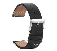 TStrap Leder Uhrenarmband 19mm - Weich Schwarz Quick Release Uhrenarmbänder Ersatz - Sport Uhrenarmband für Herren Damen - Smartwatches Armband mit Silber Schließe - 18mm 20mm 21mm 22mm