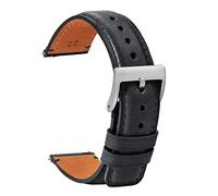 TStrap Leder Uhrenarmband 20mm - Weich Schwarz Quick Release Uhrenarmbänder Ersatz - Sport Uhrenarmband für Herren Damen - Smartwatches Armband mit Silber Schließe Haspe - 18mm 20mm 22mm