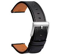 TStrap Leder Uhrenarmband 21mm - Weich Schwarz Quick Release Uhrenarmbänder Ersatz Schnellverschluss - Sport Uhrenarmband für Herren Damen - Smartwatches Armband Haspe Schließe - 18mm 19mm 20mm 22mm