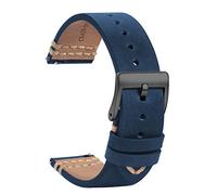 TStrap Leder Uhrenarmband 22mm - Weich Blau Quick Release Uhrenarmbänder Ersatz - Sport Uhrenarmband für Herren Damen - Smartwatches Armband mit Schwarz Schließe - 18mm 19mm 20mm 21mm