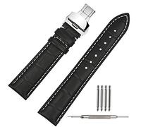 TStrap Uhrenarmband 21mm Leder - Armband Schwarz Herren - Lederarmband Uhrenband mit Edelstahl Faltschließe Faltschliesse - 18mm 19mm 21mm 22mm
